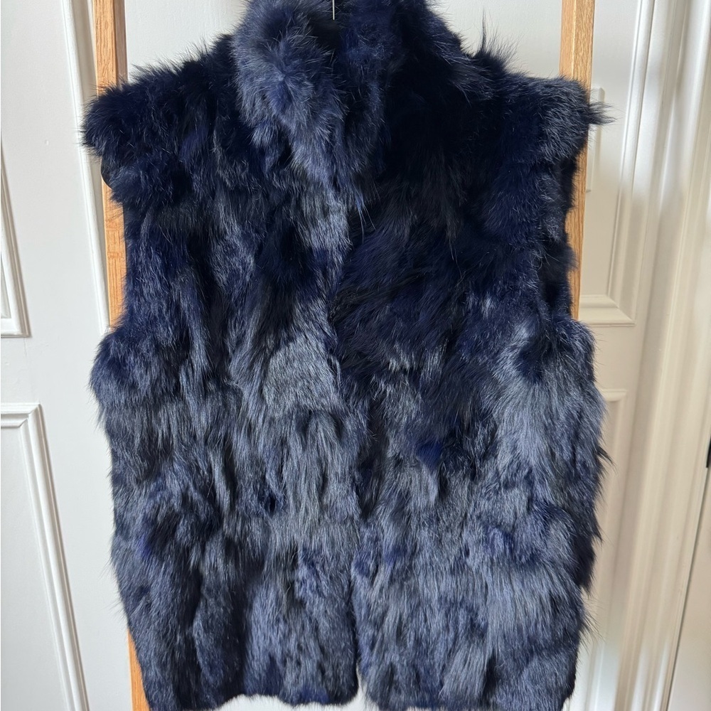 Adrienne Landau Rabbit & Fox Fur Dyed Vest - Midnight Blue - Size S - Like New - Picture 8 of 12